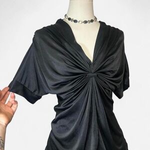 Y2K Ruched Front Dolman Top Slim Fit Womens S Goth Alt Short Sleeve